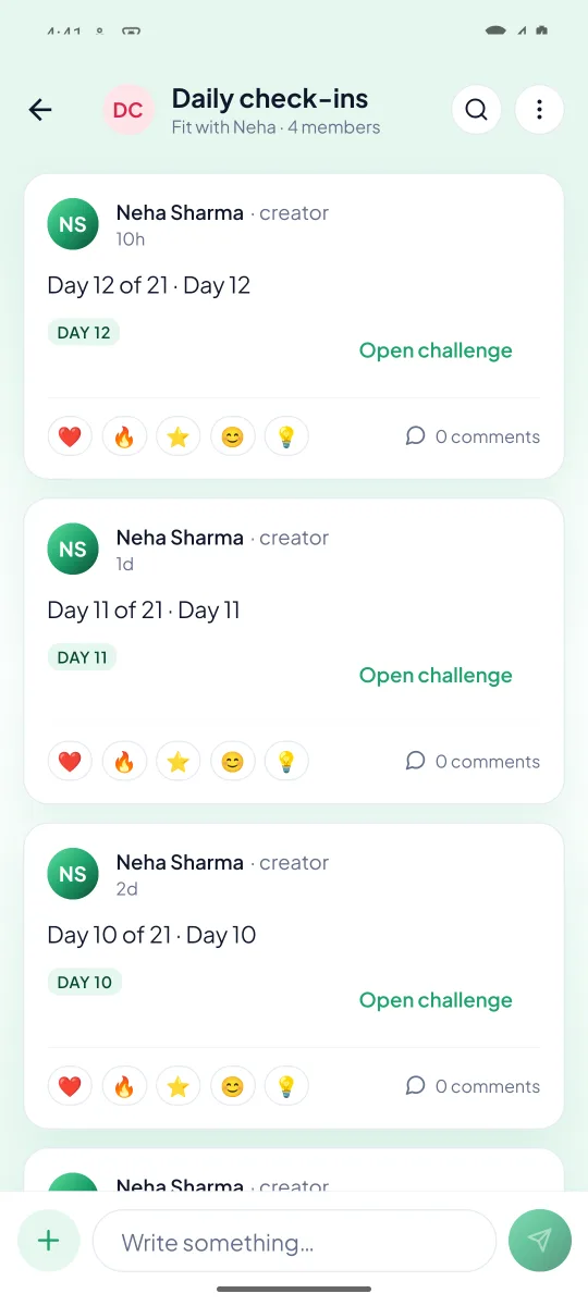 A group feed with daily check-ins