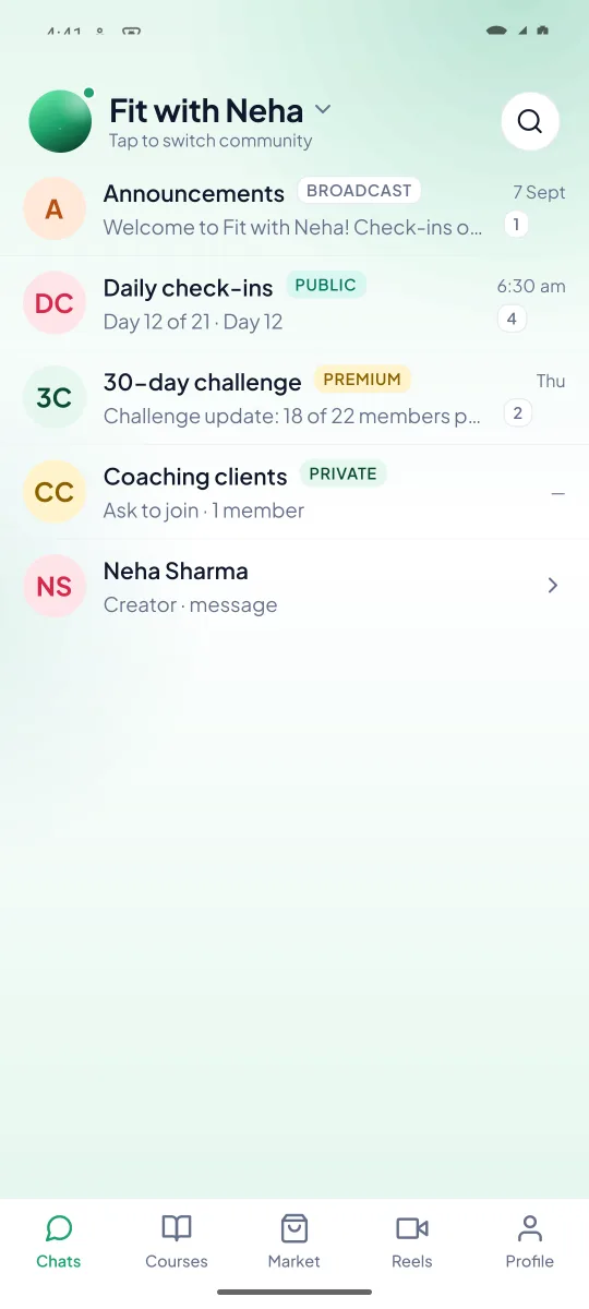 Chats — the community’s groups